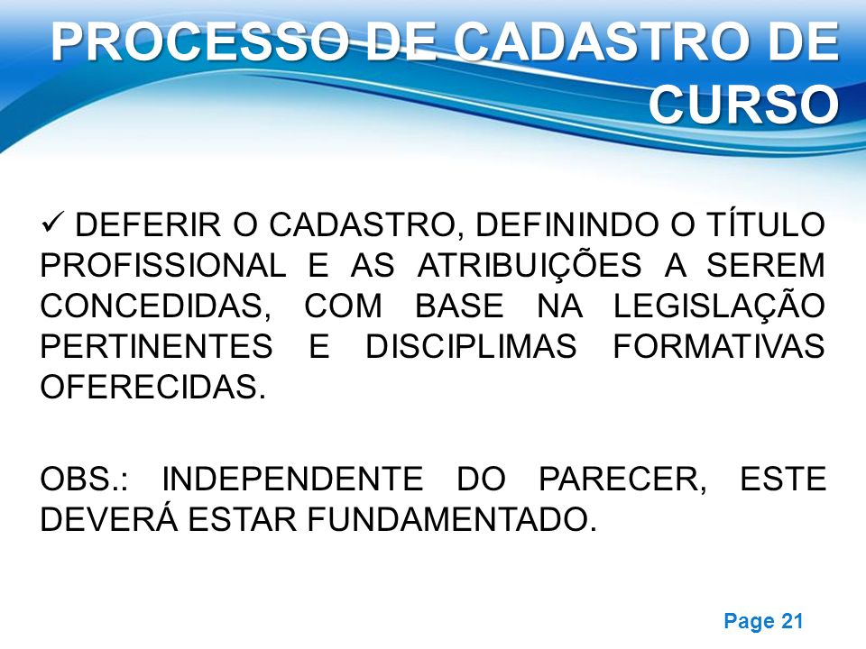 PROCESSO DE CADASTRO DE CURSO