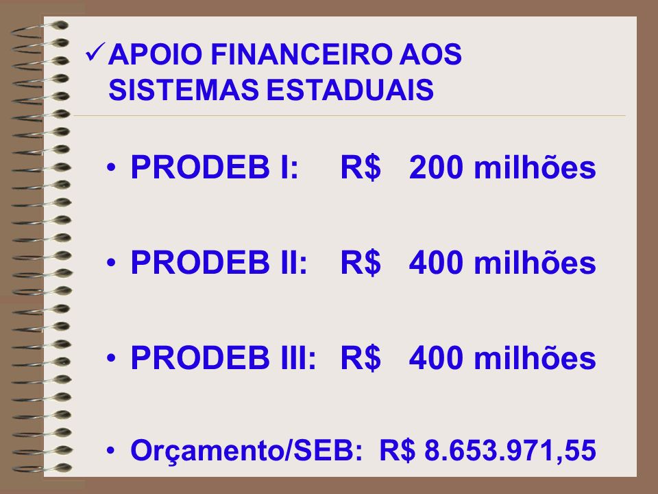 PRODEB I: R$ 200 milhões PRODEB II: R$ 400 milhões
