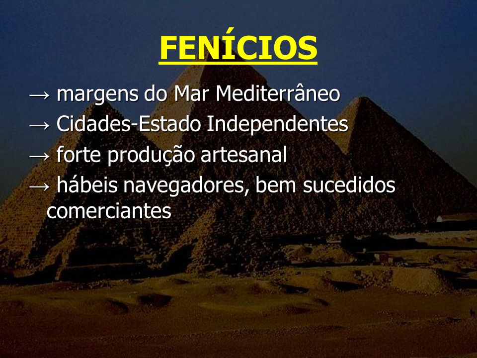 FENÍCIOS → margens do Mar Mediterrâneo → Cidades-Estado Independentes