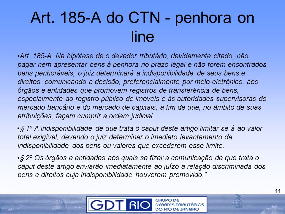 Art. 185-A do CTN - penhora on line
