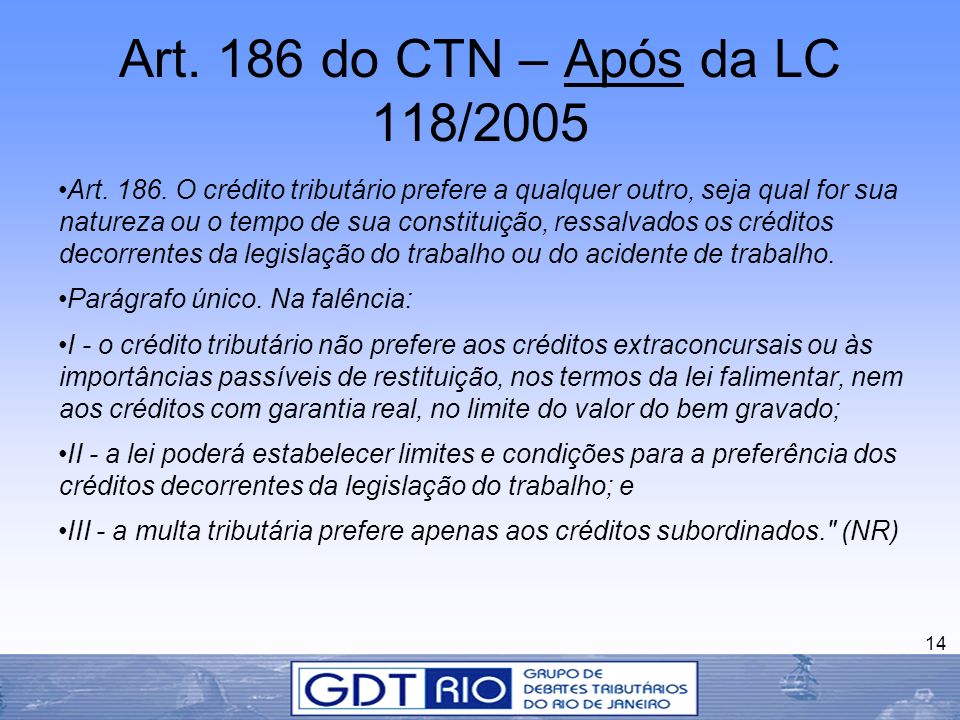 Art. 186 do CTN – Após da LC 118/2005