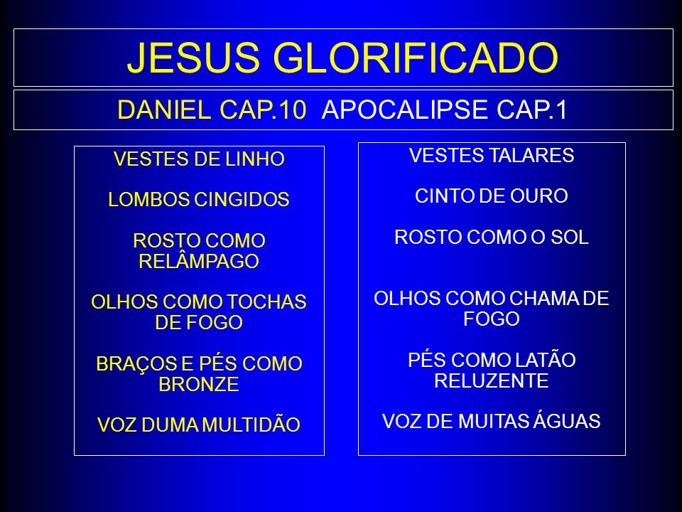 JESUS GLORIFICADO DANIEL CAP.10 APOCALIPSE CAP.1 VESTES TALARES