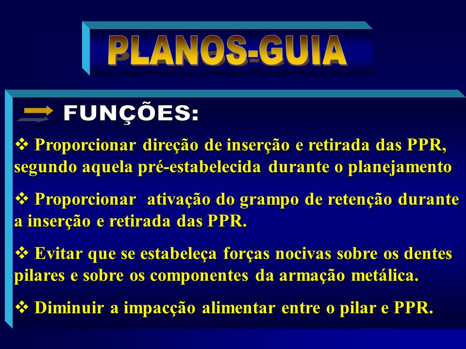 PLANOS-GUIA FUNÇÕES: Proporcionar direção de inserção e retirada das PPR, segundo aquela pré-estabelecida durante o planejamento.