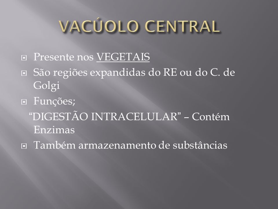 VACÚOLO CENTRAL Presente nos VEGETAIS