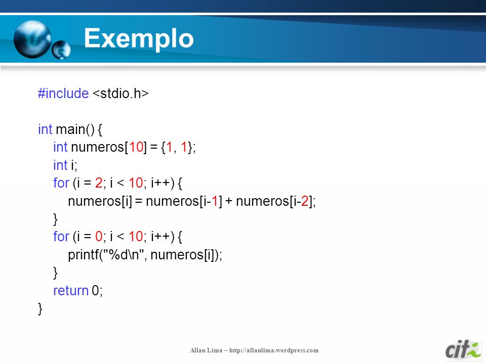 Exemplo #include <stdio.h> int main() {