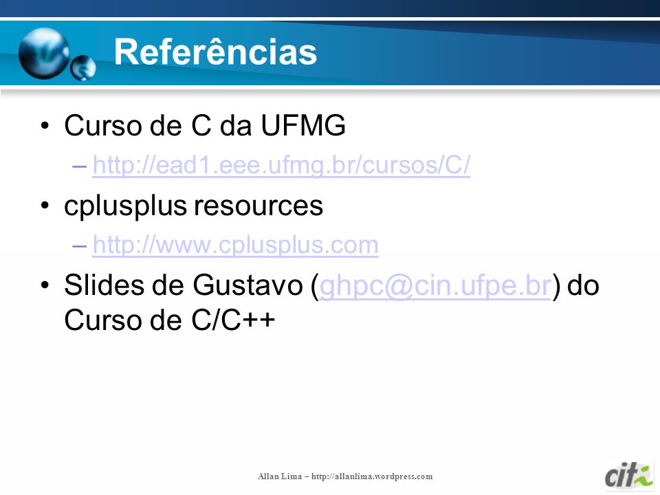 Referências Curso de C da UFMG cplusplus resources
