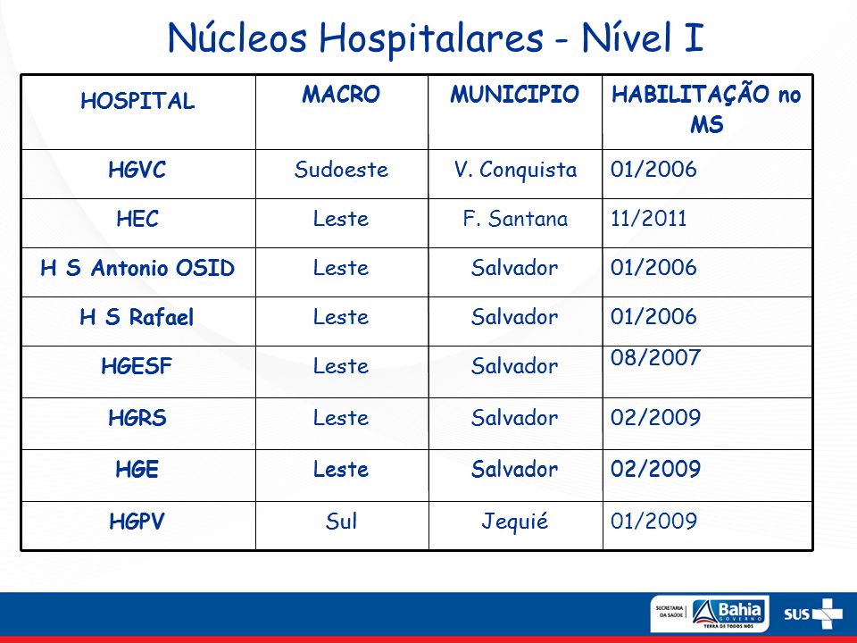 Núcleos Hospitalares - Nível I