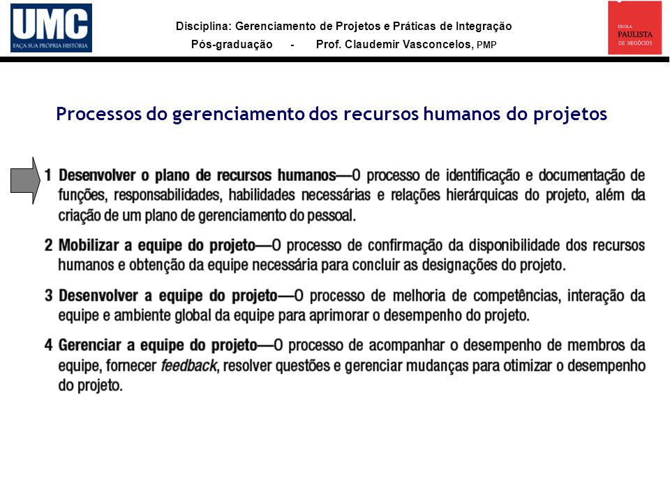 Processos do gerenciamento dos recursos humanos do projetos