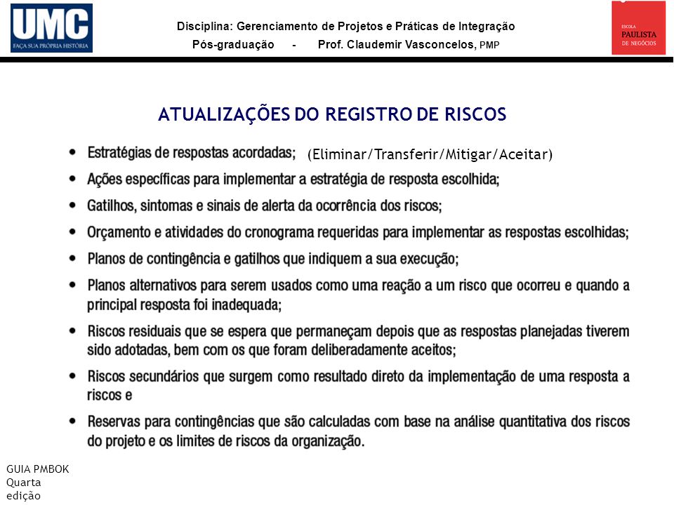 ATUALIZAÇÕES DO REGISTRO DE RISCOS