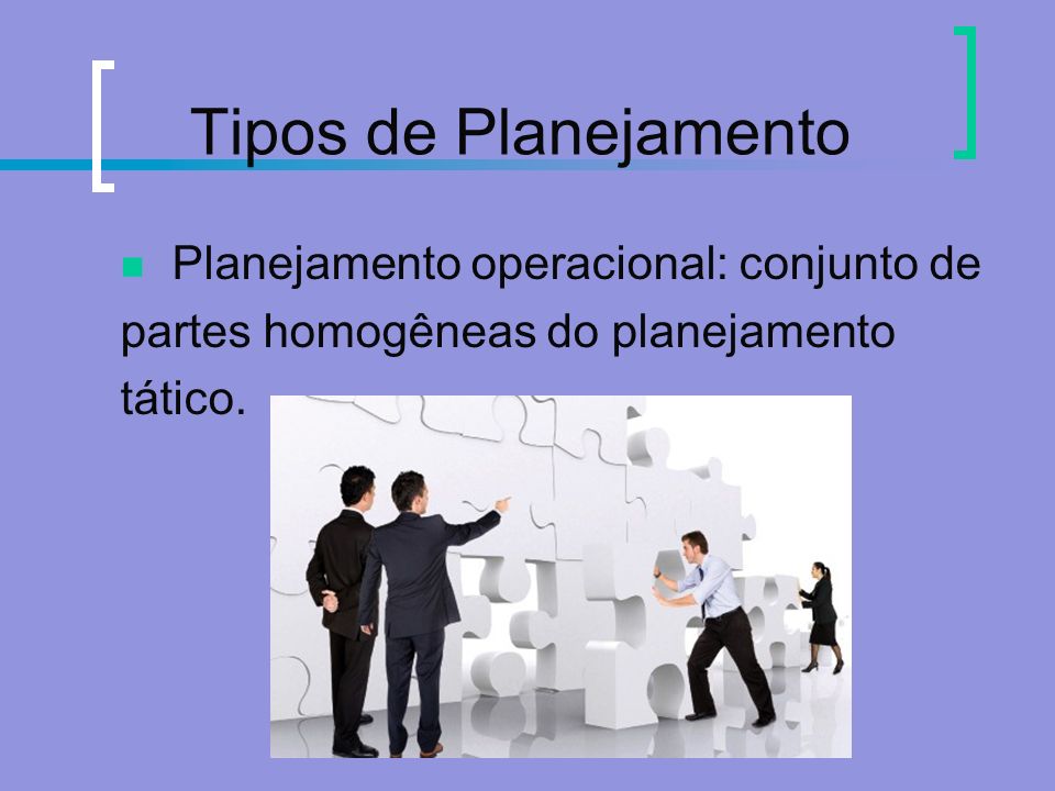 Tipos de Planejamento Planejamento operacional: conjunto de