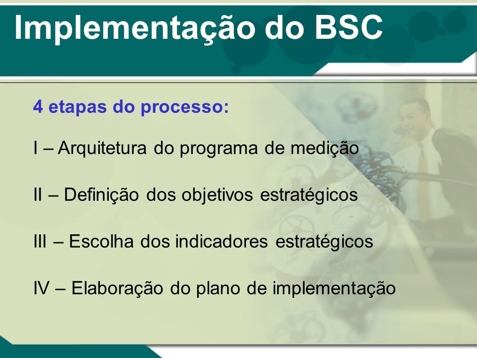 Implementação do BSC 4 etapas do processo: