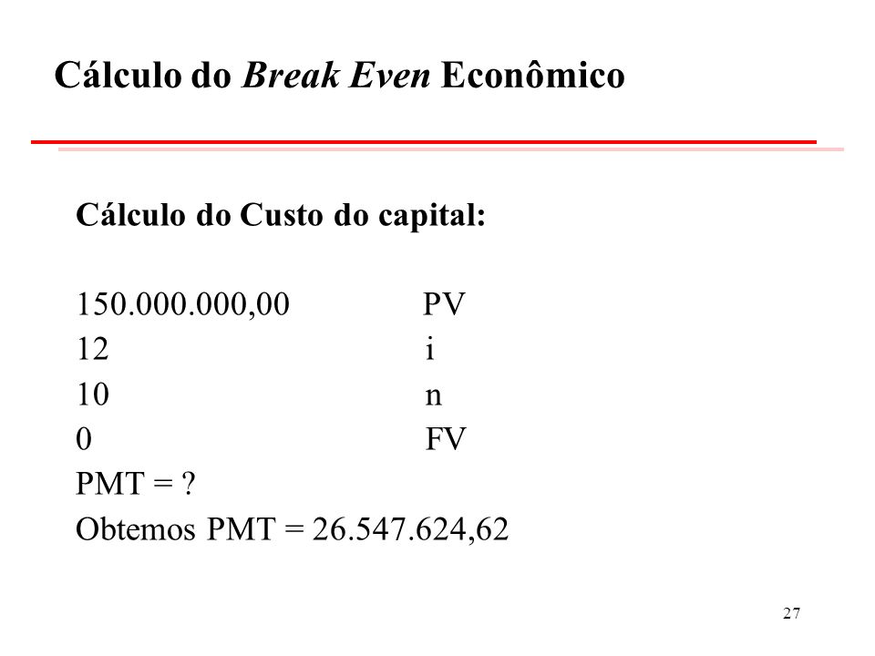 Cálculo do Break Even Econômico