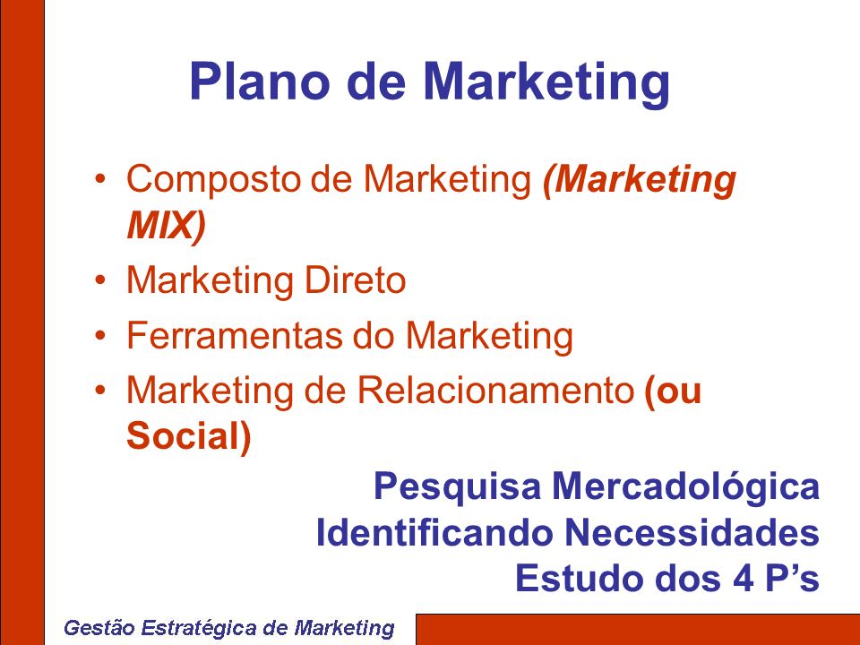 Plano de Marketing Composto de Marketing (Marketing MIX)