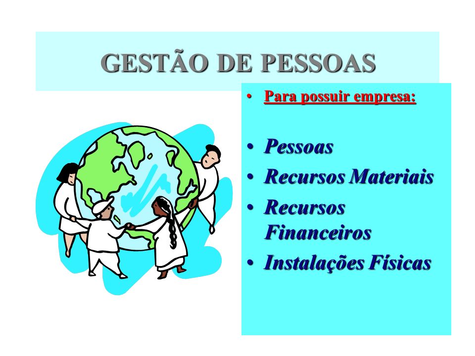 GESTÃO DE PESSOAS Pessoas Recursos Materiais Recursos Financeiros