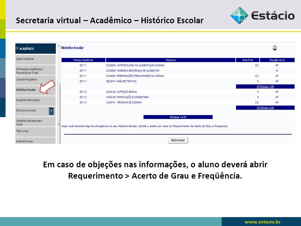Secretaria virtual – Acadêmico – Histórico Escolar