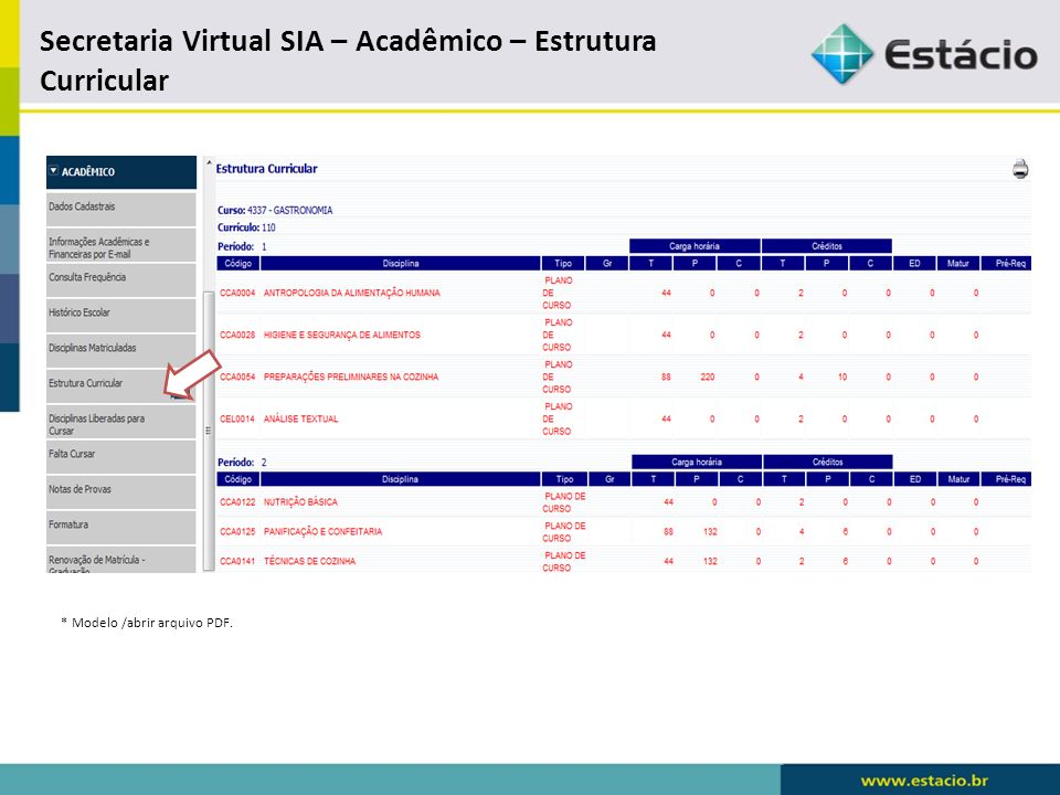Secretaria Virtual SIA – Acadêmico – Estrutura Curricular