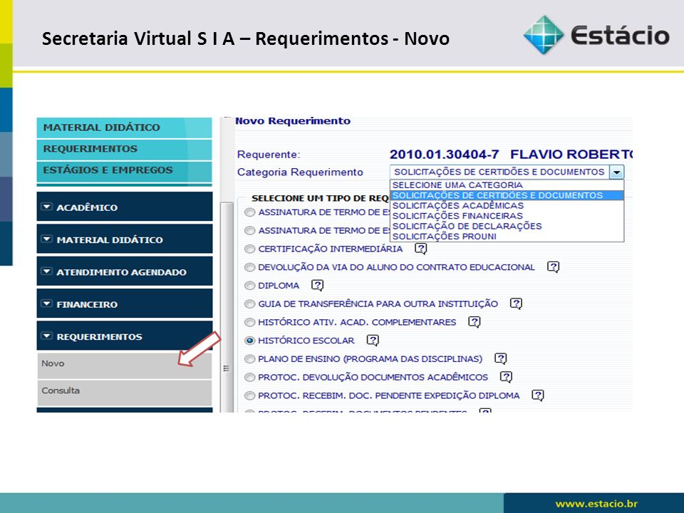 Secretaria Virtual S I A – Requerimentos - Novo