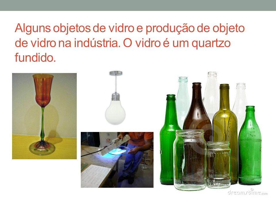 Alguns objetos de vidro e produção de objeto de vidro na indústria