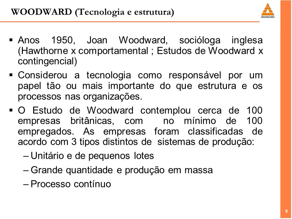WOODWARD (Tecnologia e estrutura)