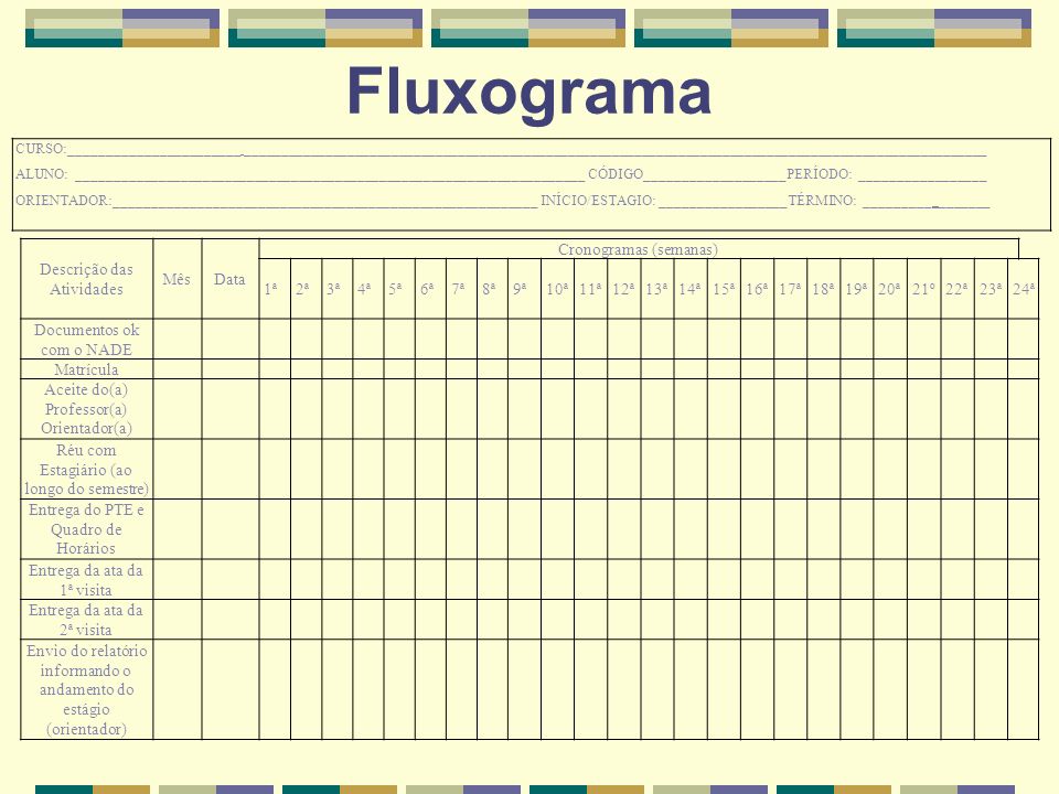 Fluxograma Descrição das Atividades Mês Data Cronogramas (semanas) 1ª