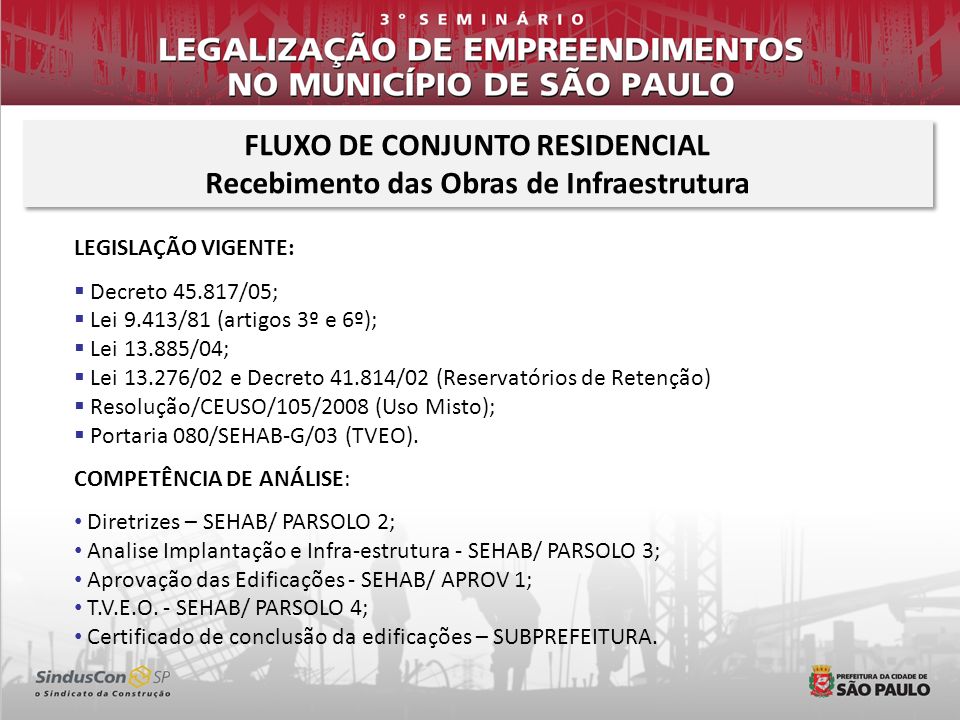 FLUXO DE CONJUNTO RESIDENCIAL Recebimento das Obras de Infraestrutura
