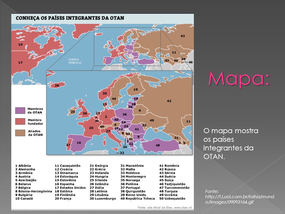 Mapa: Mapa: O mapa mostra os países integrantes da OTAN.