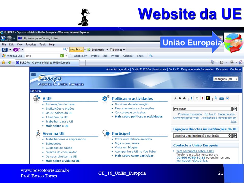 Website da UE União Europeia   Prof. Bosco Torres