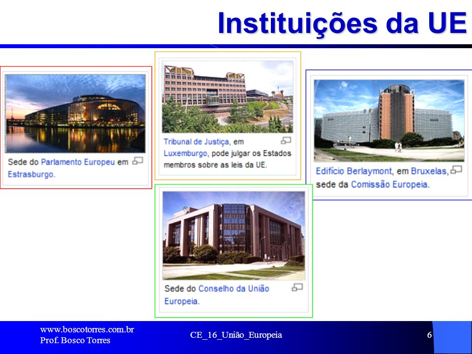 Instituições da UE ..   Prof. Bosco Torres