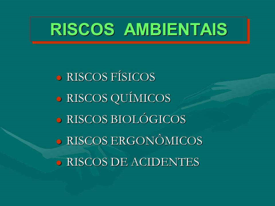 RISCOS AMBIENTAIS RISCOS FÍSICOS RISCOS QUÍMICOS RISCOS BIOLÓGICOS