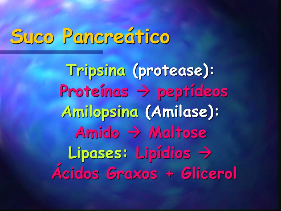 Amilopsina (Amilase): Ácidos Graxos + Glicerol