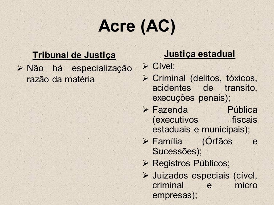 Acre (AC) Tribunal de Justiça Não há especialização razão da matéria