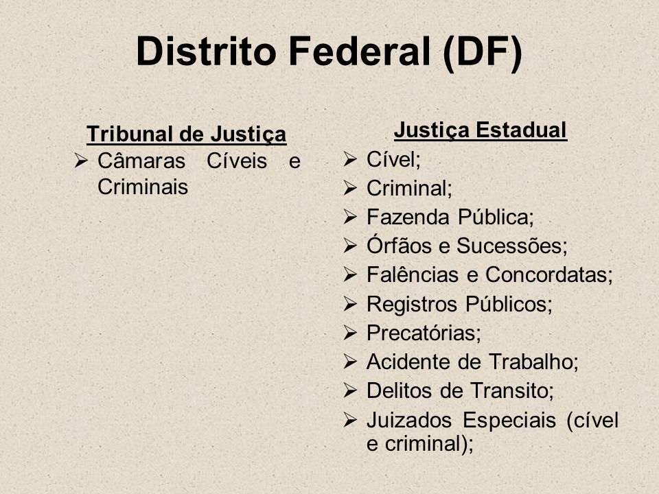 Distrito Federal (DF) Tribunal de Justiça Justiça Estadual Cível;