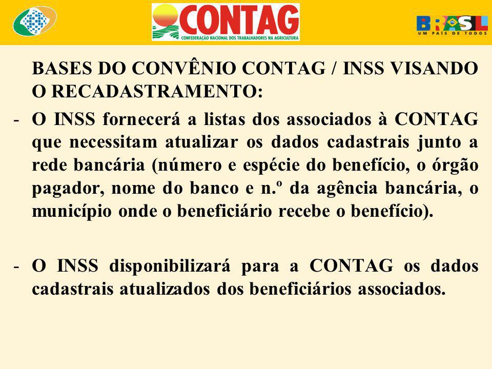 BASES DO CONVÊNIO CONTAG / INSS VISANDO O RECADASTRAMENTO: