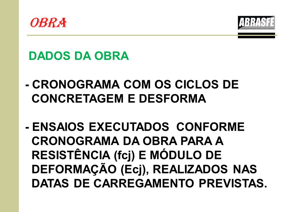 OBRA DADOS DA OBRA - CRONOGRAMA COM OS CICLOS DE