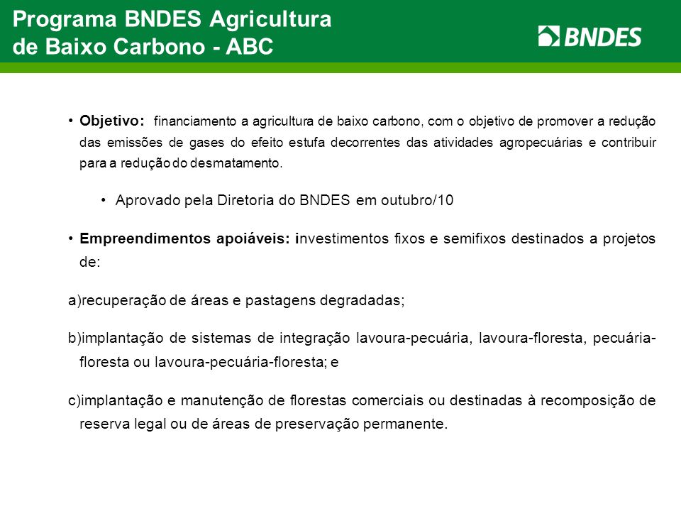 Programa BNDES Agricultura de Baixo Carbono - ABC