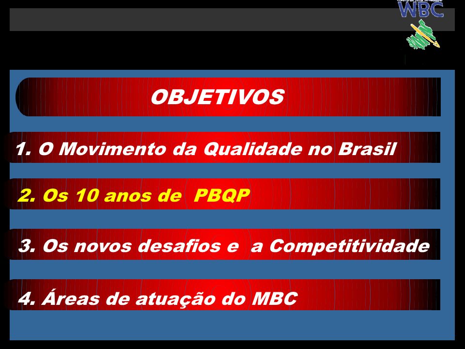 OBJETIVOS 1. O Movimento da Qualidade no Brasil 2. Os 10 anos de PBQP