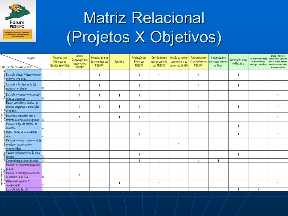 Matriz Relacional (Projetos X Objetivos)