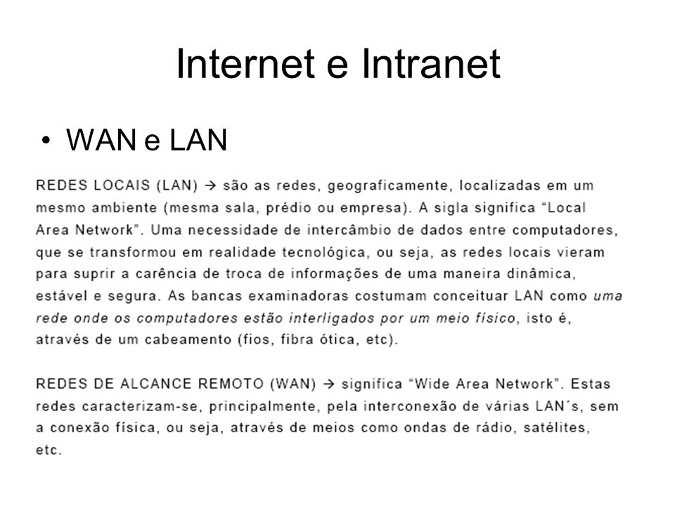 Internet e Intranet WAN e LAN