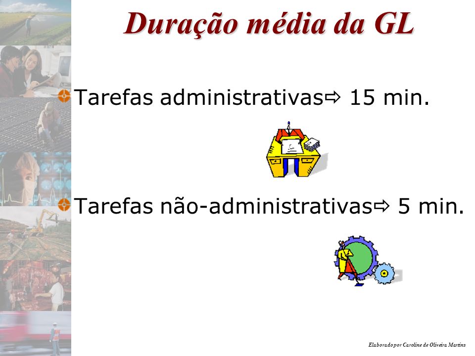 Duração média da GL Tarefas administrativas 15 min.