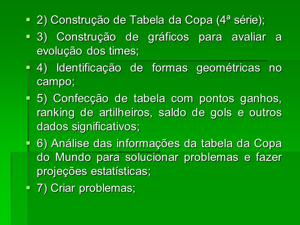 2) Construção de Tabela da Copa (4ª série);