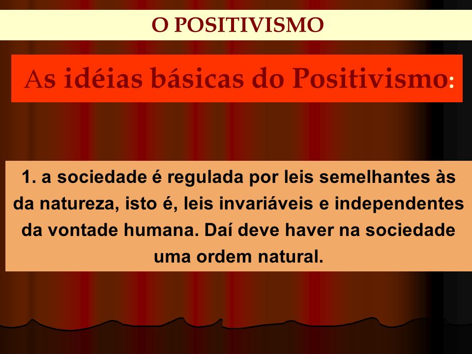 As idéias básicas do Positivismo: