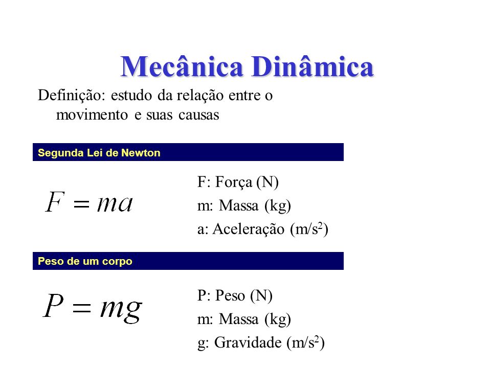 Mecânica Dinâmica Definição: estudo da relação entre o movimento e suas causas. Segunda Lei de Newton.