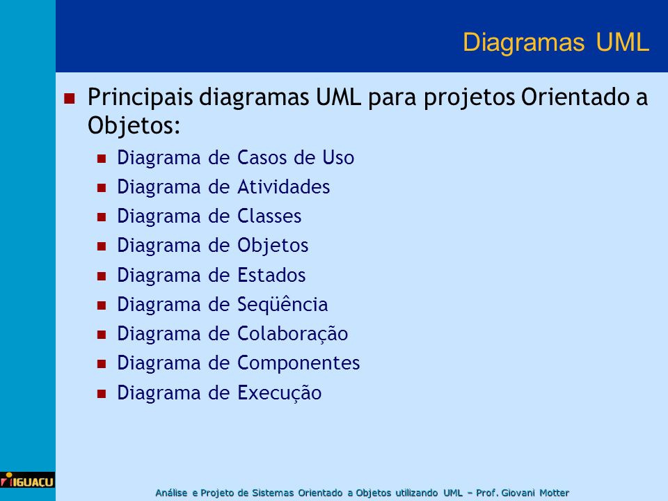Diagramas UML Principais diagramas UML para projetos Orientado a Objetos: Diagrama de Casos de Uso.