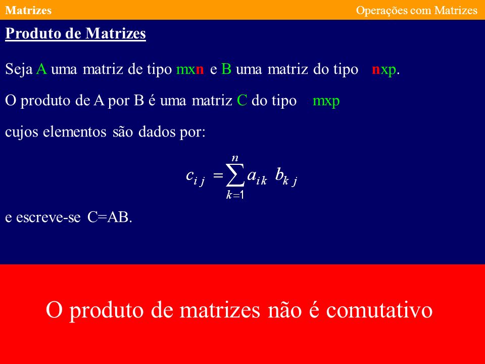O produto de matrizes não é comutativo