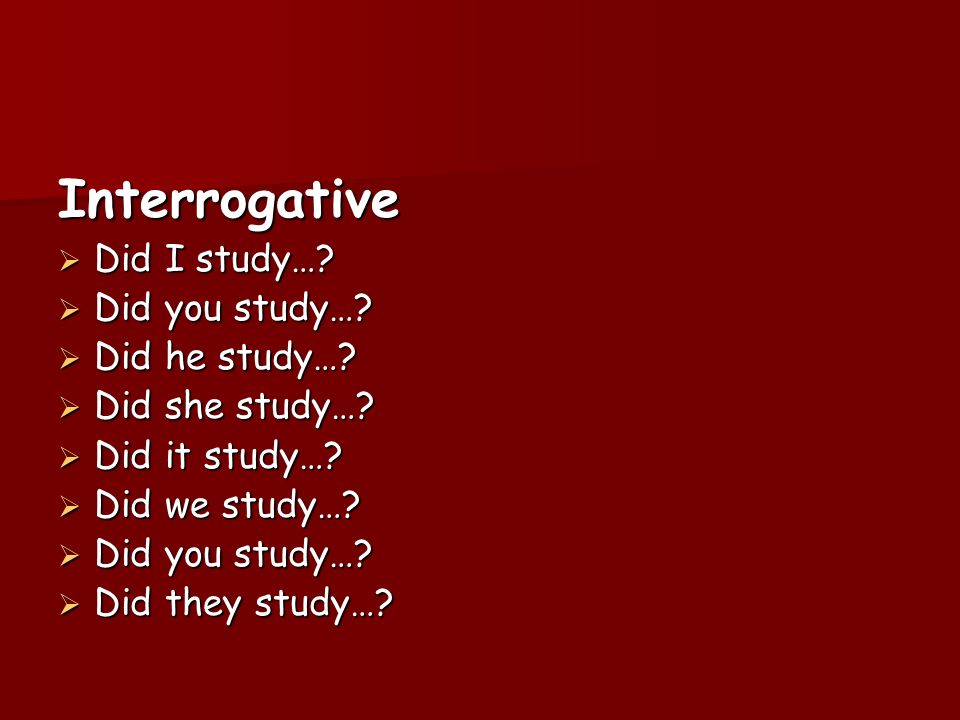 Interrogative Did I study… Did you study… Did he study…