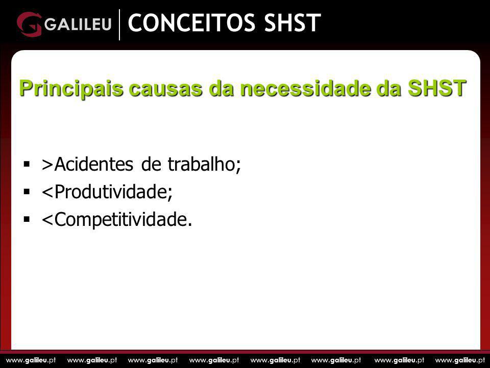 CONCEITOS SHST Principais causas da necessidade da SHST
