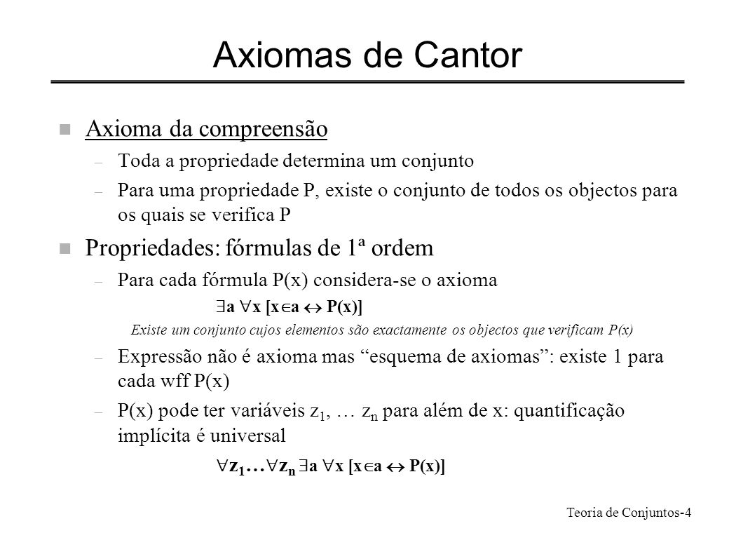 Axiomas de Cantor Axioma da compreensão