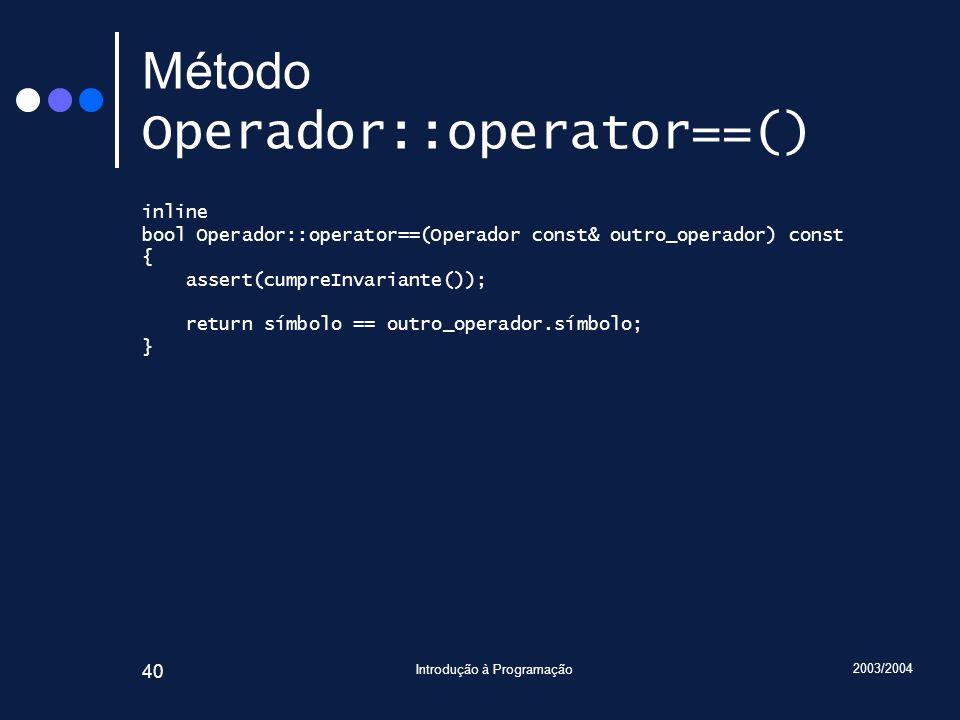 Método Operador::operator==()