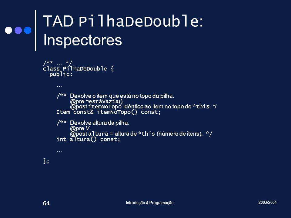 TAD PilhaDeDouble: Inspectores