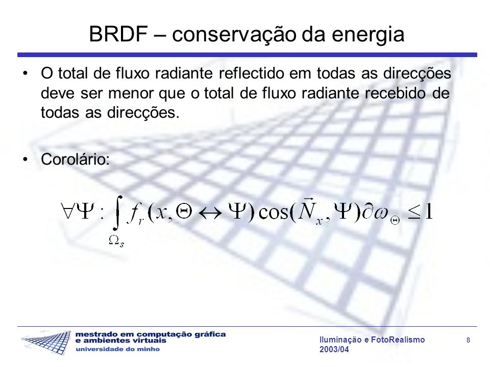 BRDF – conservação da energia